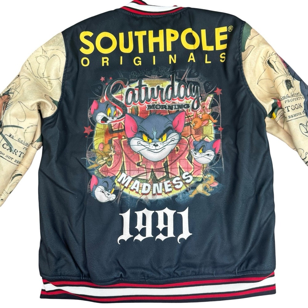 Y2K Cartoons NWT Southpole Tom & Jerry Varsity Jacket Quilted Edgy Graphic Men S